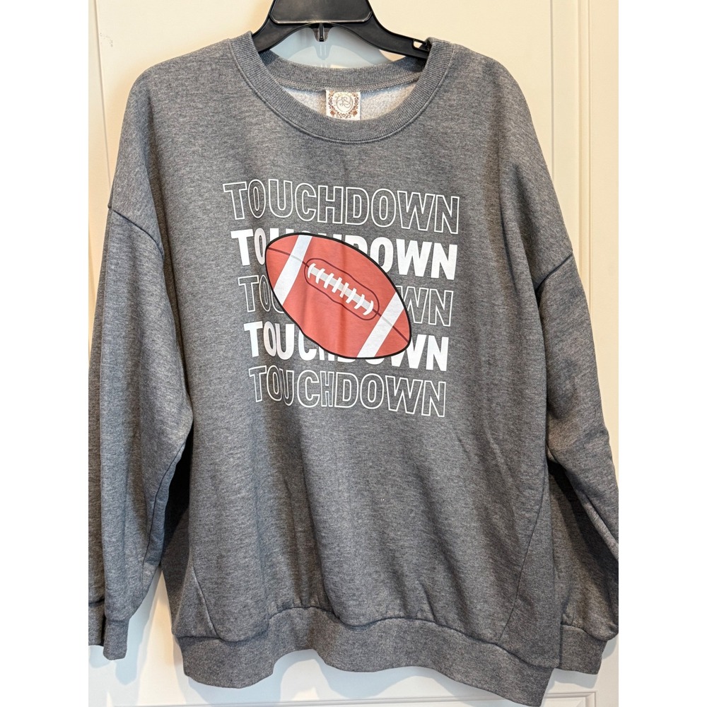 Tru Self Womens 3X Touchdown Football Graphic Sweatshirt Heather Grey Oversized